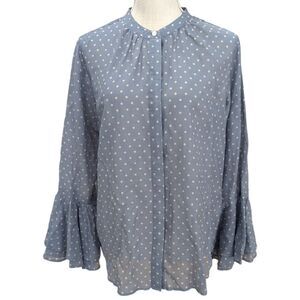 Trovata Birds Of Paradis Polka Dot Blouse Bell Flare Women's Size M Light Blue